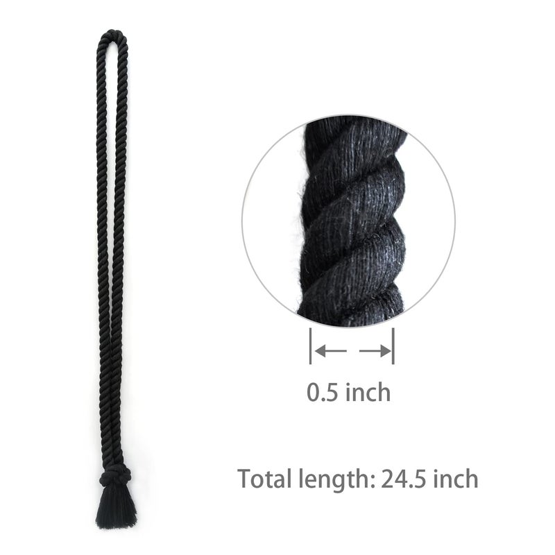 Yteseery 8 Pack Curtain tiebacks Rope, Outdoor Curtain Tiebacks, Natural Cotton Curtain Ties, Village Rural Rustic Farmhouse Curtain Holdbacks Curtain tie Backs Holders for Heavy Duty Drapes, Black - Image 3